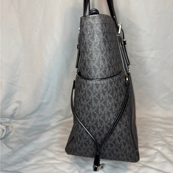 Michael Kors Signature Tote Bag | Black MK Logo Coated Canvas - Picture 2 of 7